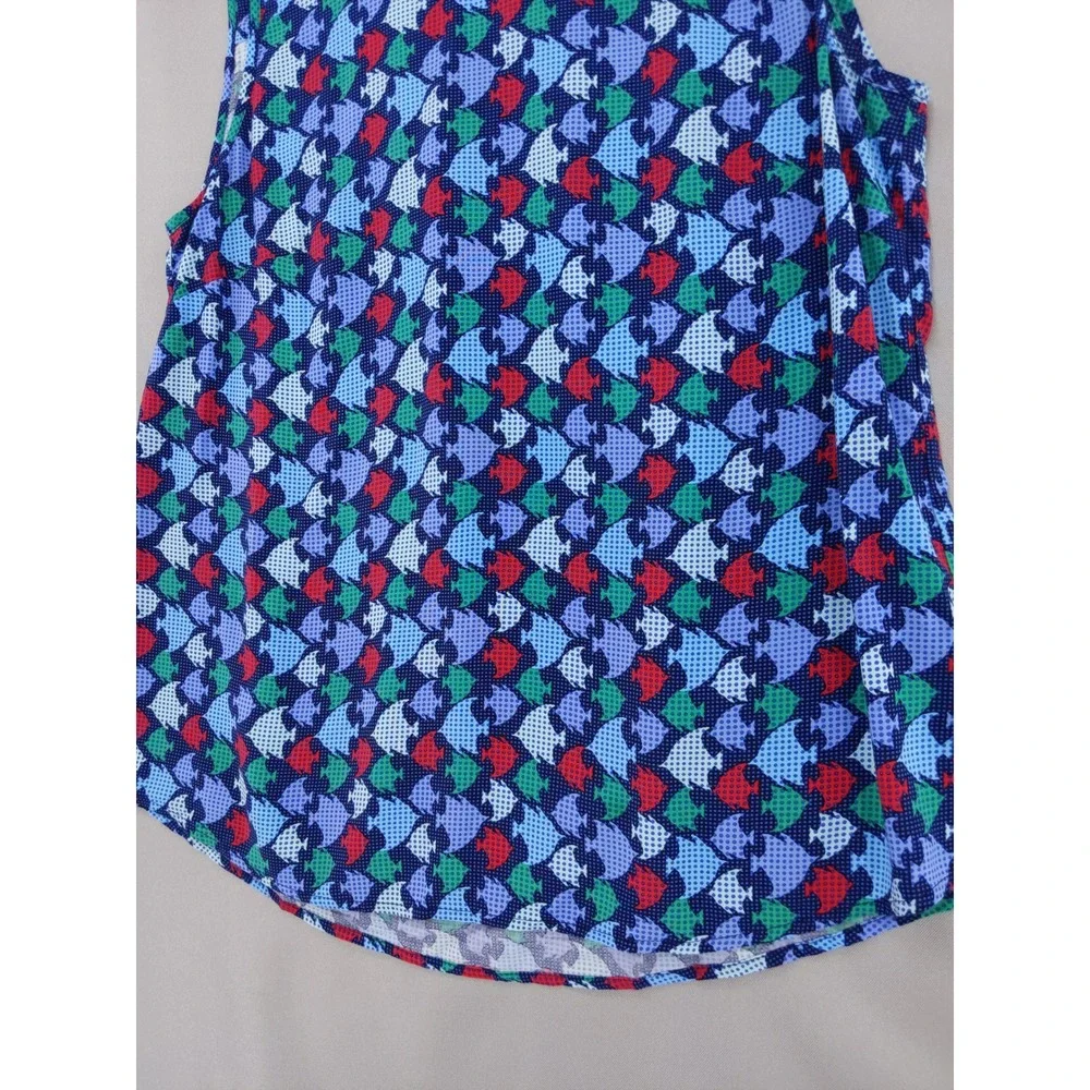 Talbots Tank Top Women Medium Blue Fish Print Sleeveless Rayon Blouse